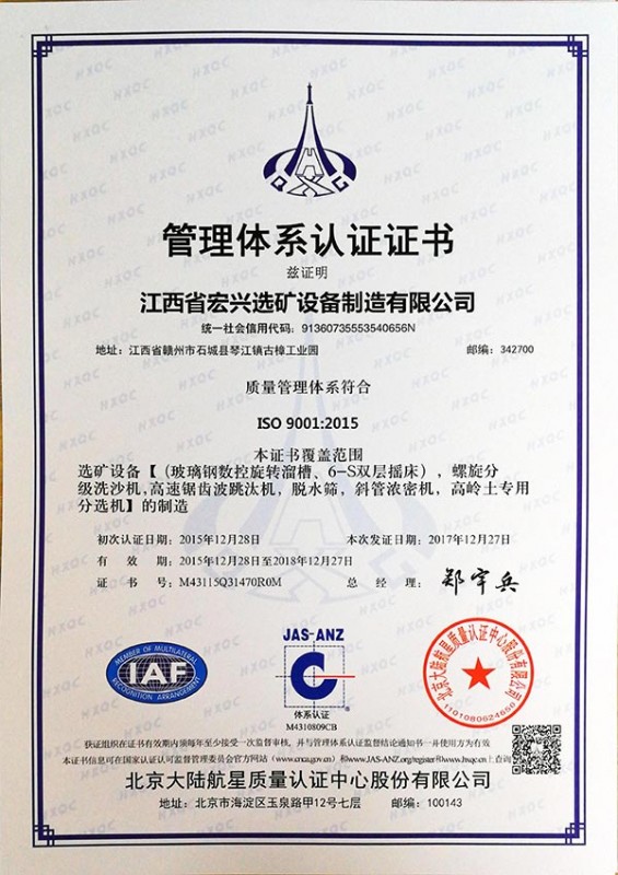 ISO9001認證證書